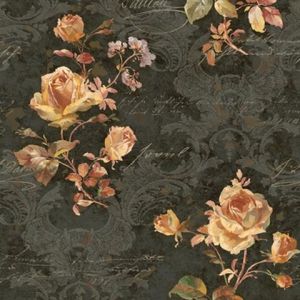 Seabrook Designs OF31100 Olde Francais Black and Orange Limoges Floral Wallpaper